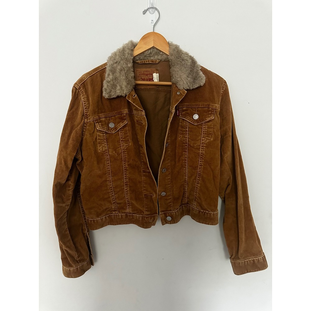 Levis Womens Brown Corduroy Faux Fur Collar Trucker Jacket 77735-0369 Medium
